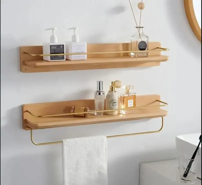 Bathroom Shelving Wooden Towel Rack Wall Hanging Storage Accessories Holder Hanger