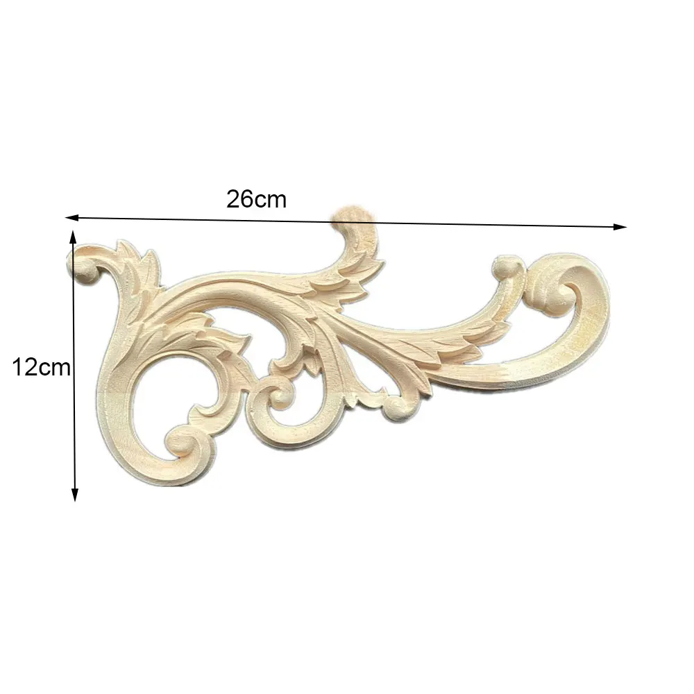 4PCS 26cm European Woodcarving Decal Corner Applique Frame Wall Door Home Furniture Decorative Figurines Wooden Miniatures