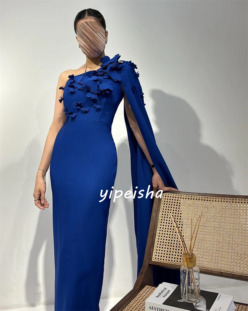 Customized Jersey Tassel Handmade Flower Party Sheath One-shoulder Bespoke Occasion Gown Long Dresses