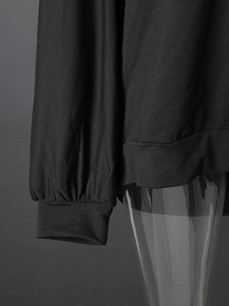 [EAM] Black Grid Hollow Out Big Size Casual Sweatshirt New Hooded Long Sleeve Women Fashion Tide Spring Autumn 2026 CPG6782