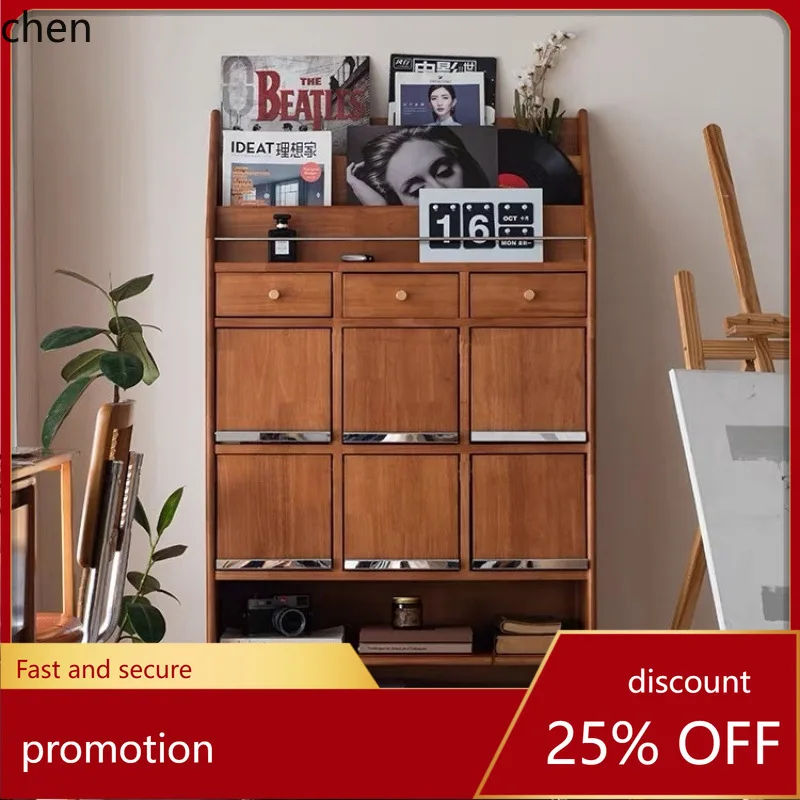 

HTT Solid Wood Magazine Simple Living Room Study Bookshelf Small Apartment Retro Storage Side Cabinet Storage Vintage