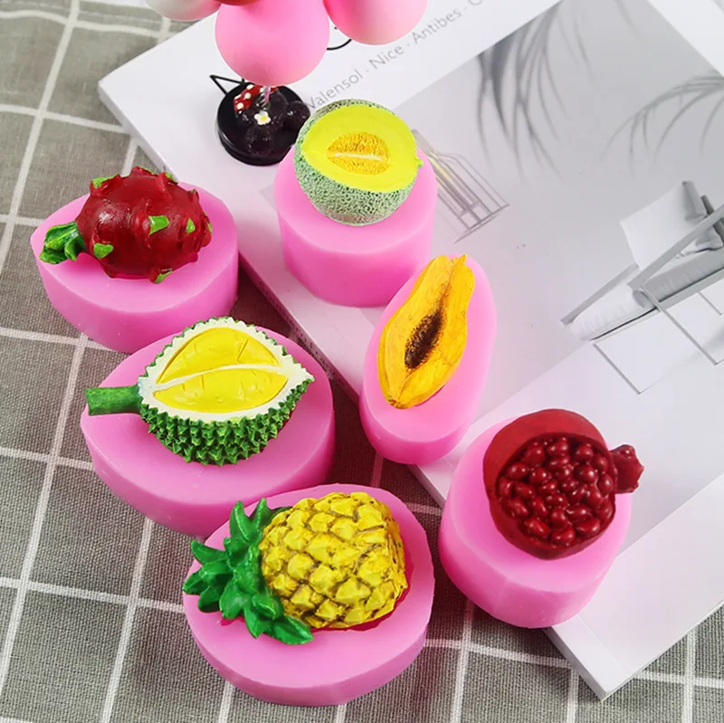 DIY Fruit Series Papaya, Cantaloupe, Pomegranate, Dragon Fruit, Pineapple, Durian Silicone Mold P1687