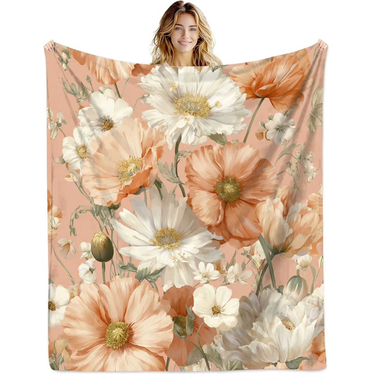 Floral patterns in pastel colors Flannel printed blanket suitable for all seasons suitable for living room office sofa travel