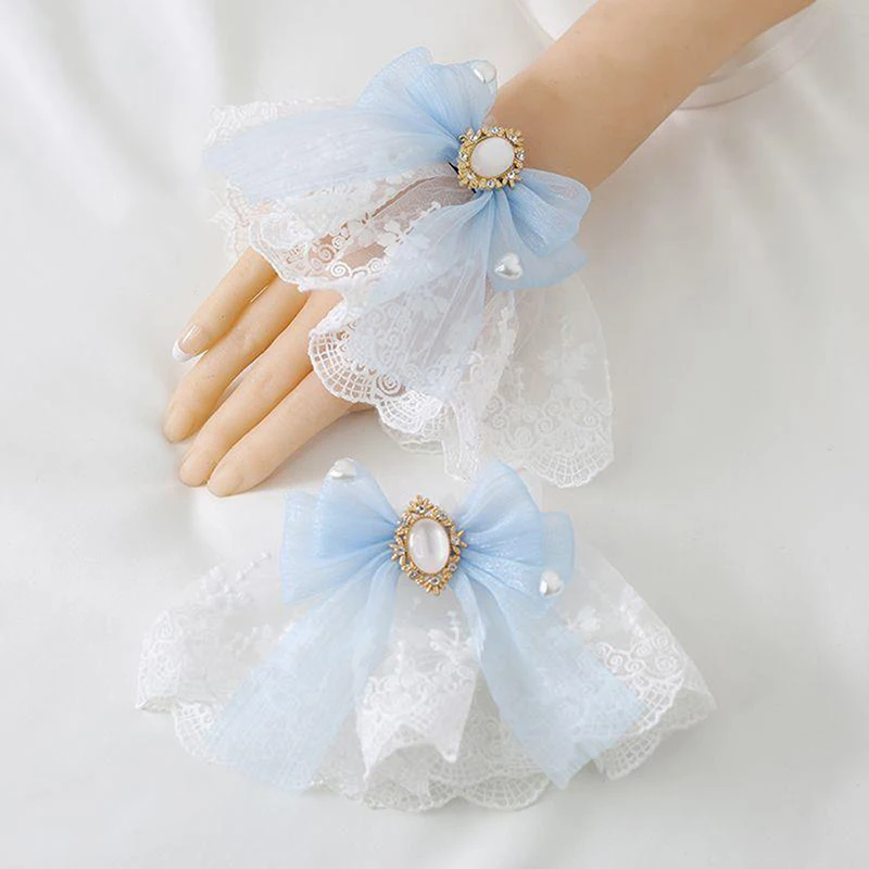 Multicolor Sweet Lolita Hand Wrist Cuffs Bowknot Lace Trim Maid Cosplay Accessories For Women Girl Party Cosplay Accessories