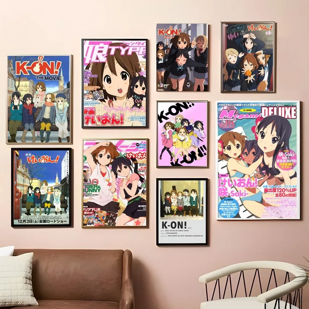 K-On Anime  Self-adhesive Art Poster Retro Kraft Paper Sticker DIY Room Bar Cafe Vintage Decorative Painting