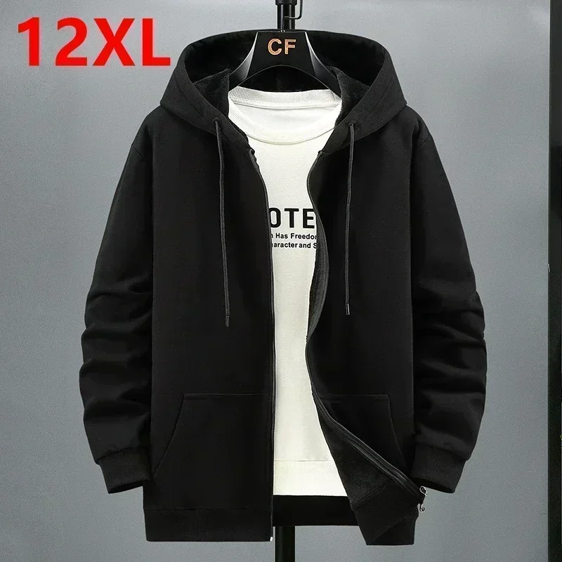 

Big size Fleece hooded cardigan men's autumn winter trendy fashion jacket plus size hoodie 12XL 10XL large size men clothing