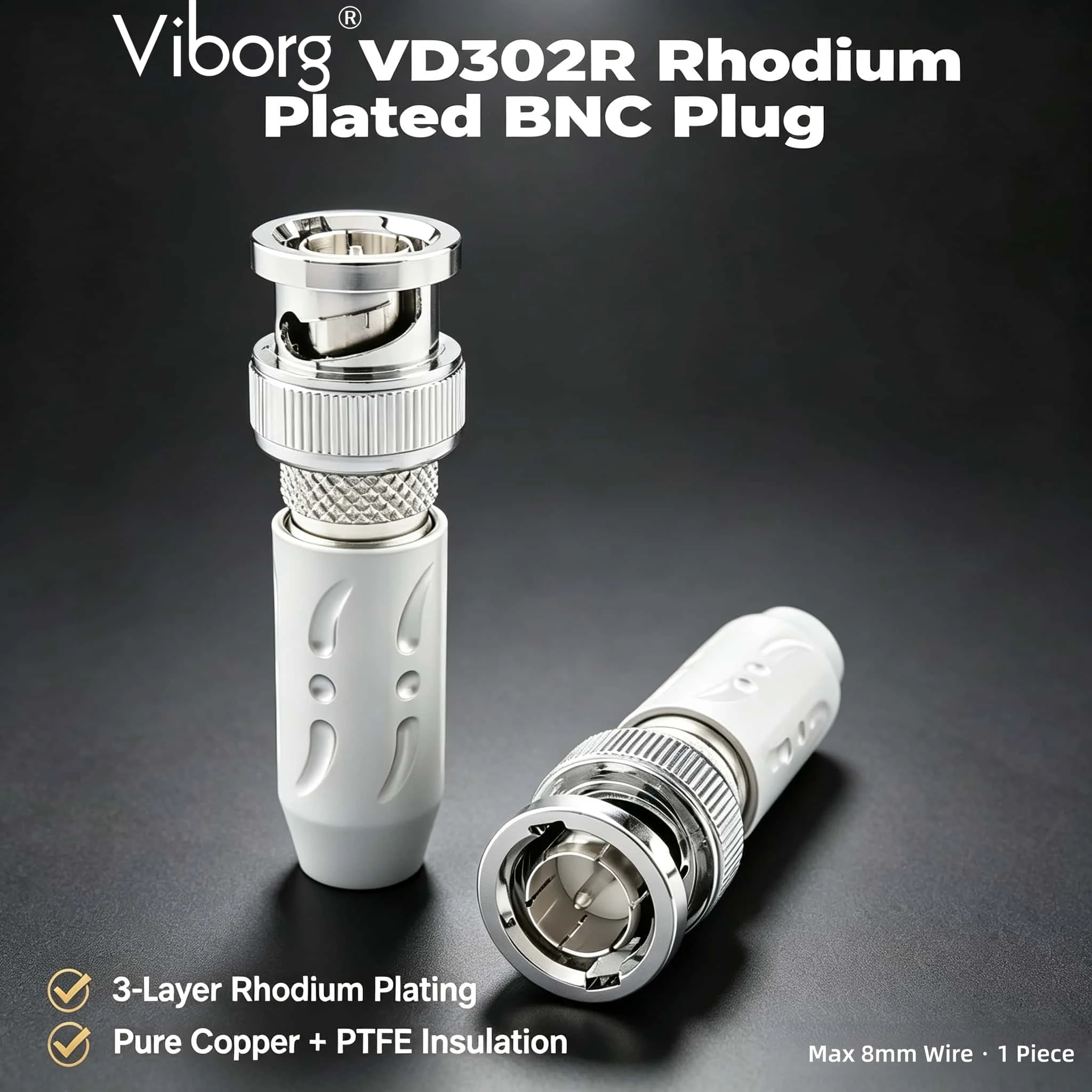 Viborg VD302R Pure Copper Rhodium Plated BNC Male Plug 75 Ohm Solder Connector for HD-SDI Coax Digital Audio DIY 1/2/4PCS