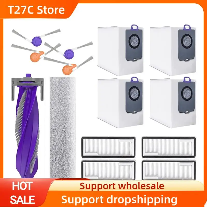 T27C لمجموعة قطع غيار التدفق النرويجي - الفرشاة الرئيسية، الفرشاة الجانبية، فلتر HEPA، أسطوانة الممسحة، كيس الغبار