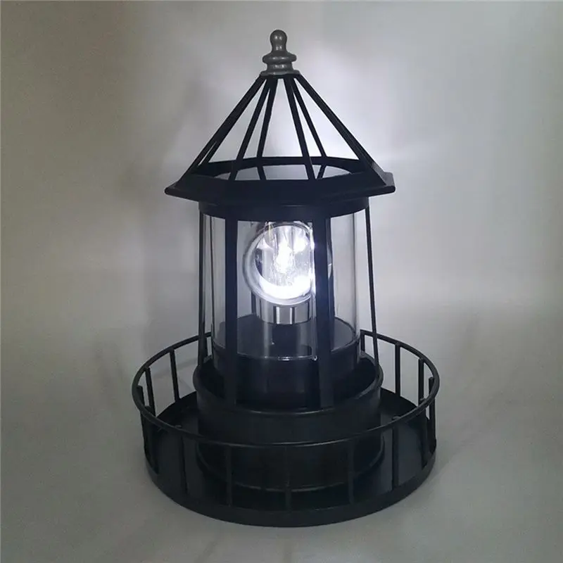 ABGG-Solar Powered Rotating Beacon Light Iron Lighthouse Garden Decor Adornment Landscape Lamp B