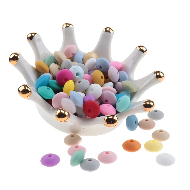 

600pcs 12mm Lentil Loose Beads Silicone Baby Teether BPA Free Newborn Teething Necklace Nurse Pacifier Chain Accessories