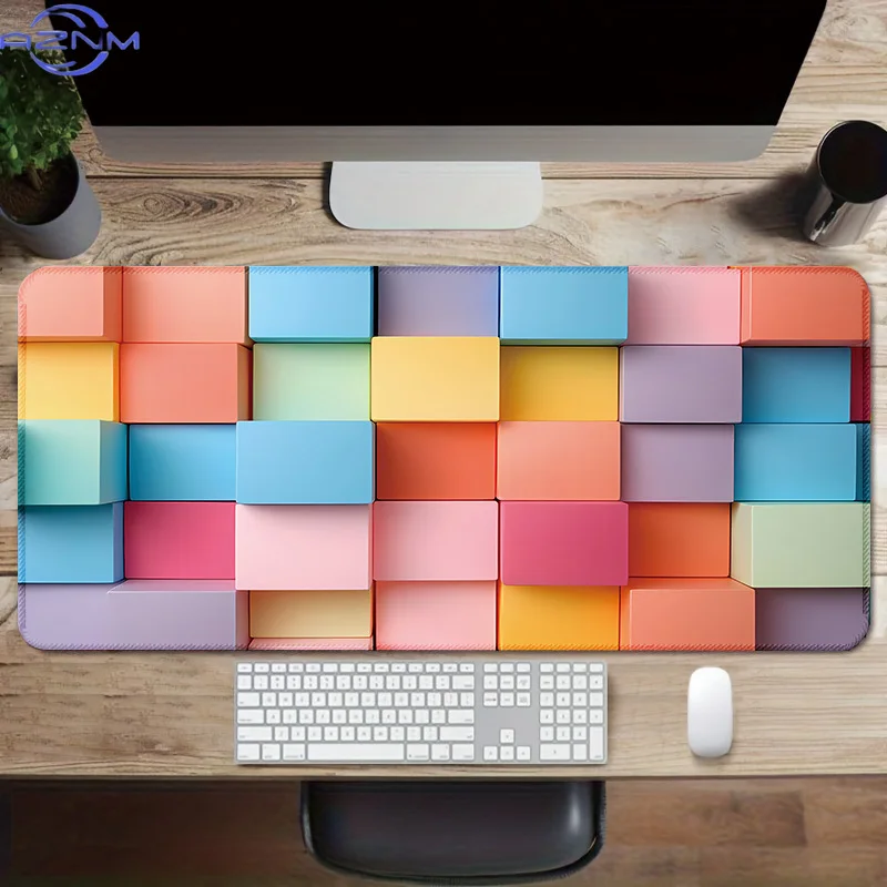 Extra-Large 3D Square Desk Mat Featuring Vibrant Brick Designs, Perfect for Gaming And Office Use. This Non-Slip Rubber Base Mou