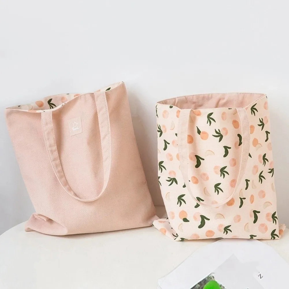 Portable Eco-friendly Canvas Cloth Bags Exquisite Reusable Double-sided Bags Folding Lightweight Shoulder Bags Outdoor