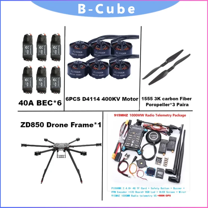 

ZD850 850mm Full Carbon Fiber Hexacopter Frame Kit with Pixhawk 2.4.8 M8N GPS, BLHeli 40A ESC and Radio Telemetry Set