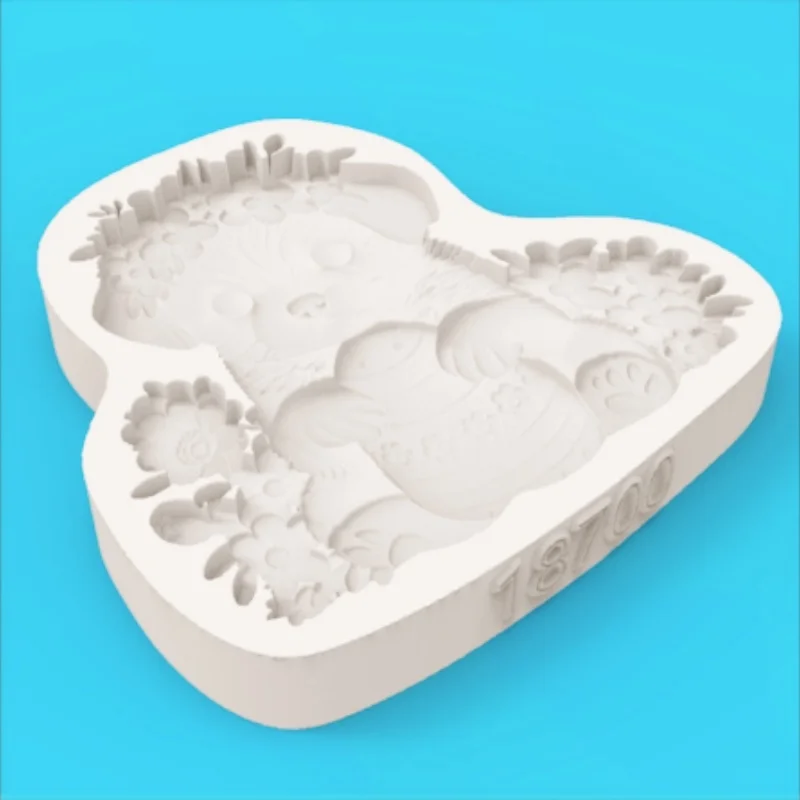 Easter Wreath Puppy Silicone Baking Mold Holding an Egg-Shaped Chocolate Fondant Cake Decoration Mold