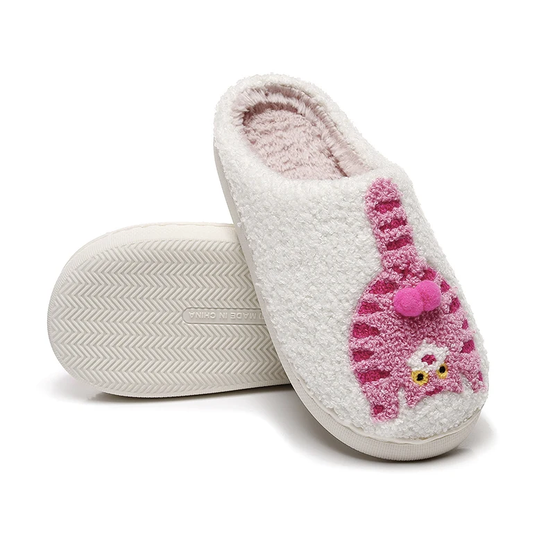 Neuartige 3D-Katzen-Plüsch-Hausschuhe für Damen, lustige Plüsch-Winter-Mules, warme, flauschige Fell-Slides für Mädchen, Unisex, rutschfest – Detail 16
