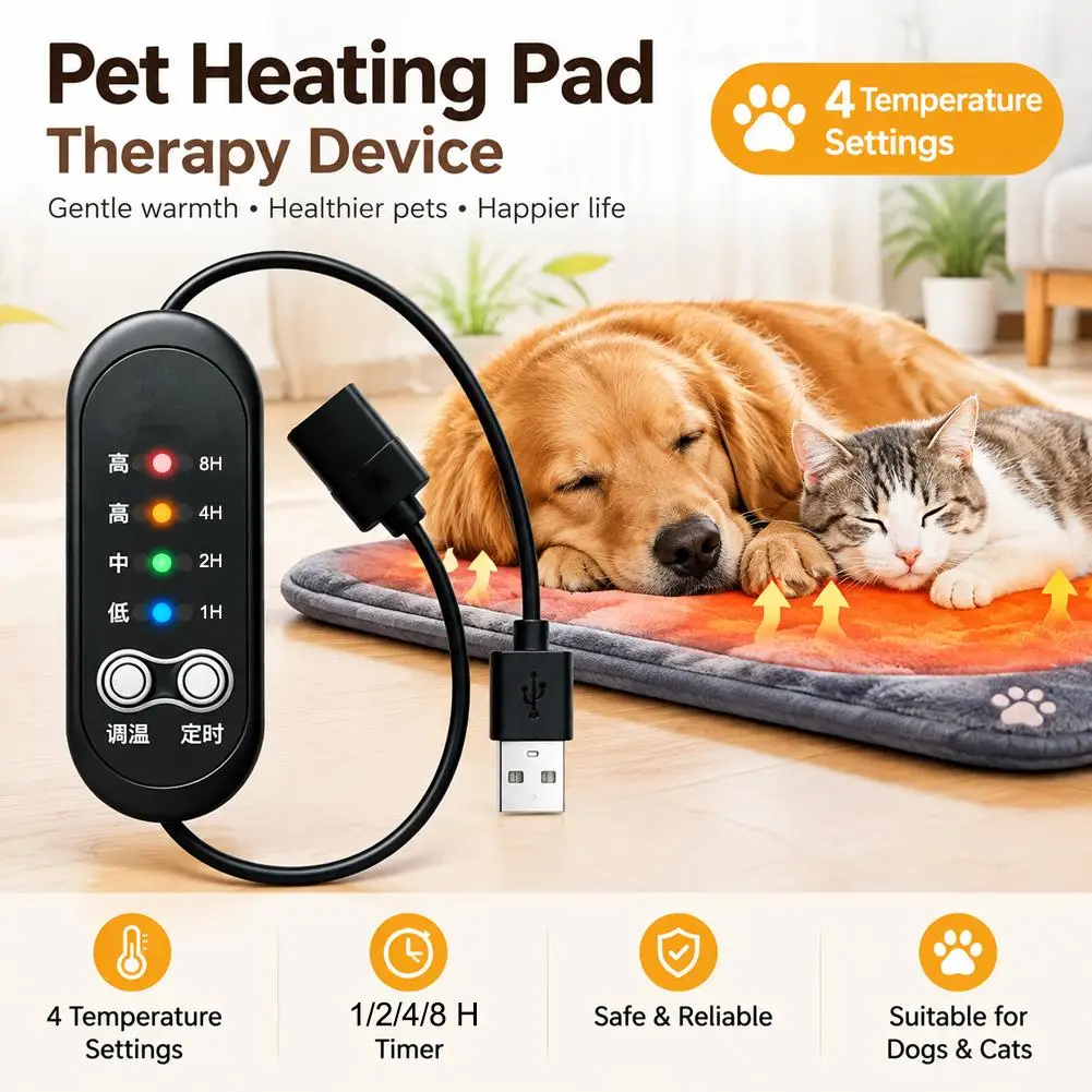 USB Pet Heating Pad Inline Controller Switch Black Cable with 4 Heat Levels Auto Shutoff Replacement Adapter for Cat Dog Use