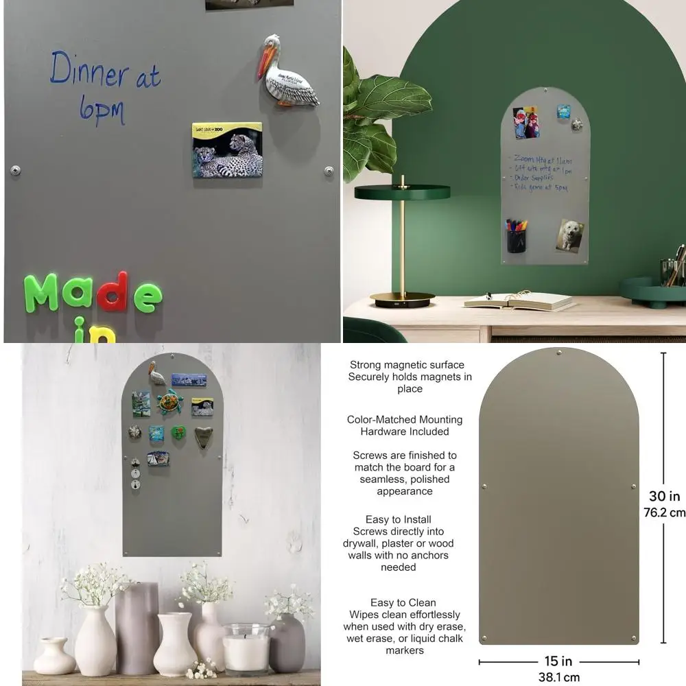 

15 x 30 Metallic Silver Wall-Mounted Magnetic Board with Dry Erase Surface for Home or Office Use