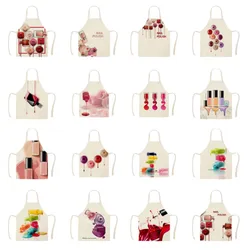 1Pcs Kitchen Apron Color nail polish bottle Printed Sleeveless Cotton Linen Aprons Men Women Home Cleaning Tools 55*68cm