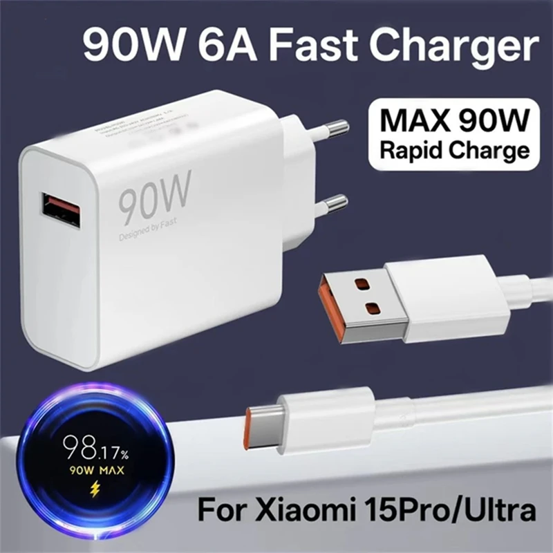 90w 6A Mobile Phone Charger Charging Head European And American Plug Adapter Fast Charging Head Suitable For Xiaomi Redmi