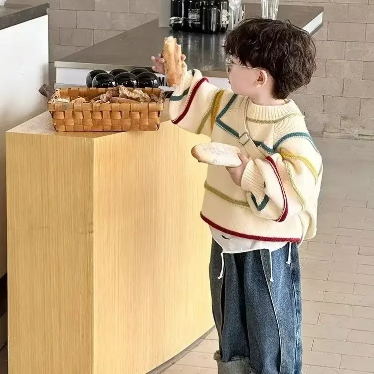 

Korean boy Knitted Girls Cute Striped Autumn Winter New Casual Long Sleeve Sweater 1-10Years Kids Trend Top Streetwear Clothes