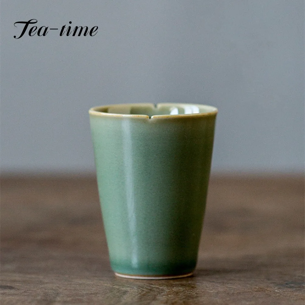 2pc/Set 40ml Retro Yue Kiln Celadon Teacup Handmade Sunflower Mouth Smell Cup Household Ceramic Kung Fu Tea Master Cup Supplies