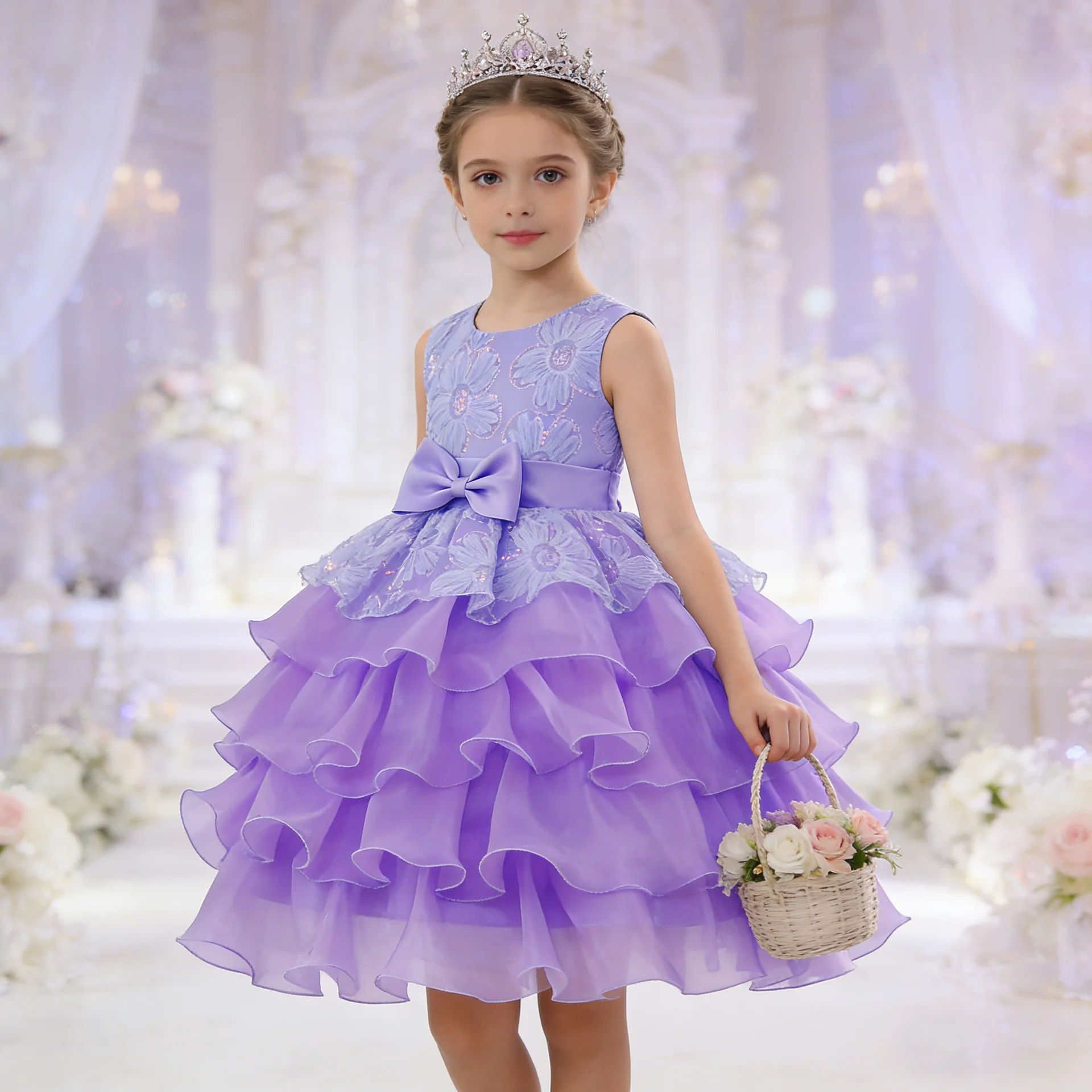 3-12T Flower Girls Princess Tutu Dress Elegant Toddler Kid Formal Clothes Sleeveless Embroidery Birthday Party Evening Dress