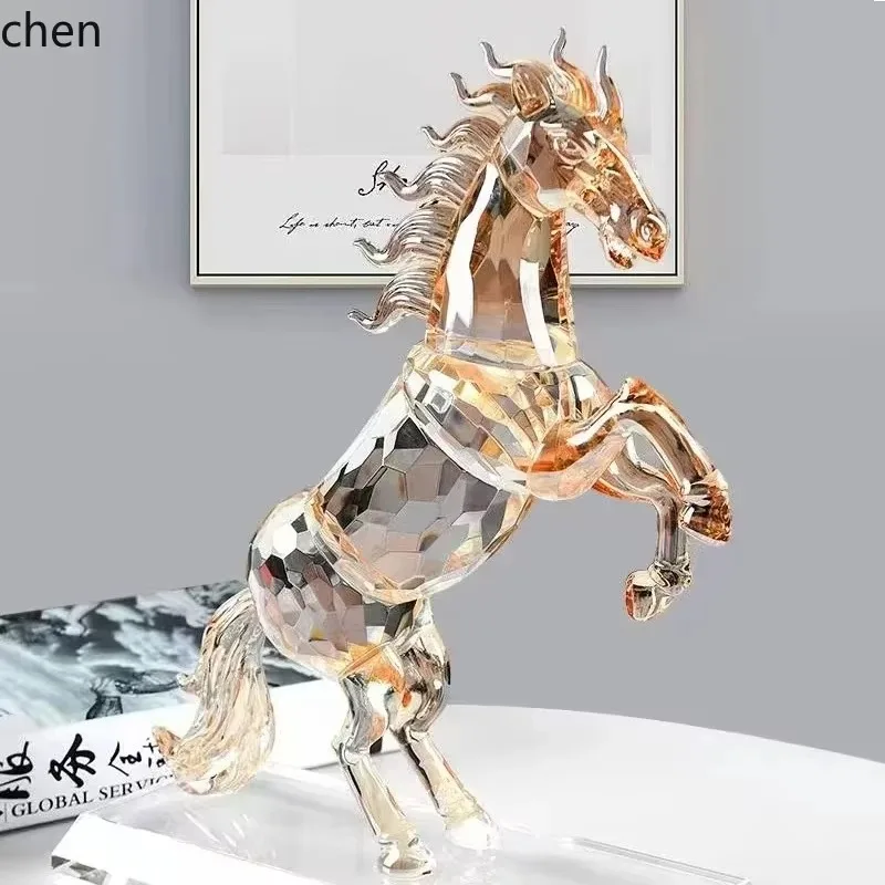 Bj-1Crystal Horse Ornament Zodiac Horse Success Home Study Office Desk Decoration
