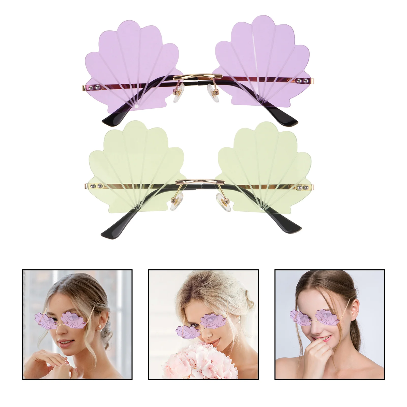 Gafas de sol sin montura para mujer, 2 uds., elegantes, sin marco, para fiesta, playa, decorativas, divertidas, accesorios modernos