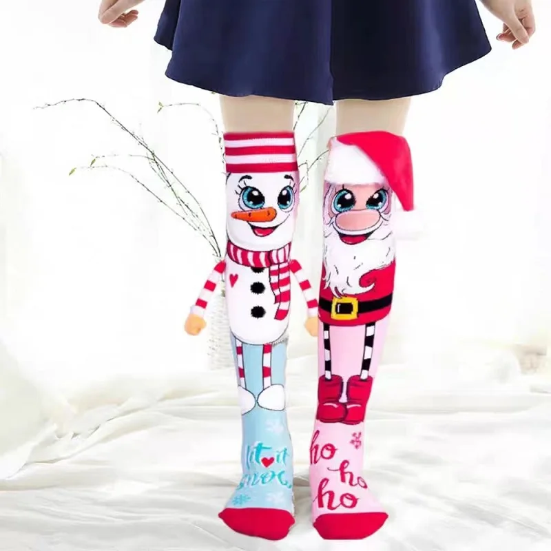 Fun Christmas Knee High Socks Santa and Snowman Novelty Women\'s Cozy Slipper Socks for Girls Women Fluffy Socks Christmas Gifts