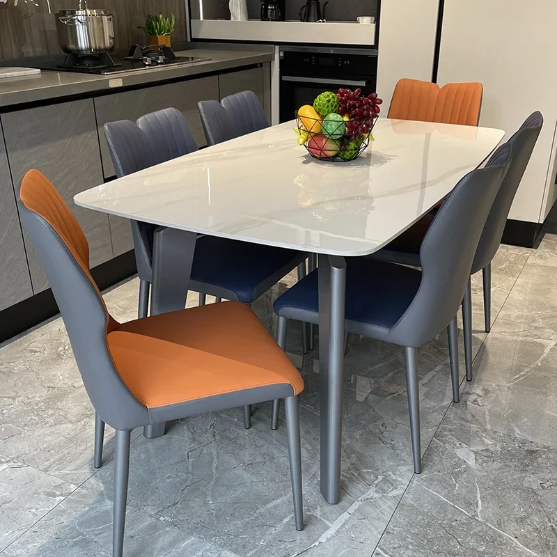 

Imported high-grade limestone plate table Nordic light luxury style simple modern dining table and chair combination