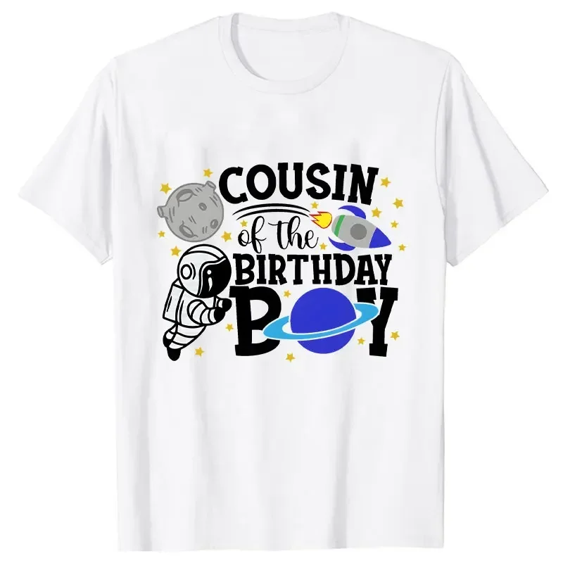 Matching Family Clothing Space Themed Birthday Boy Party T-shirt 2024 Funny Spaceman Graphic Tops Summer Unisex Kids White Tees