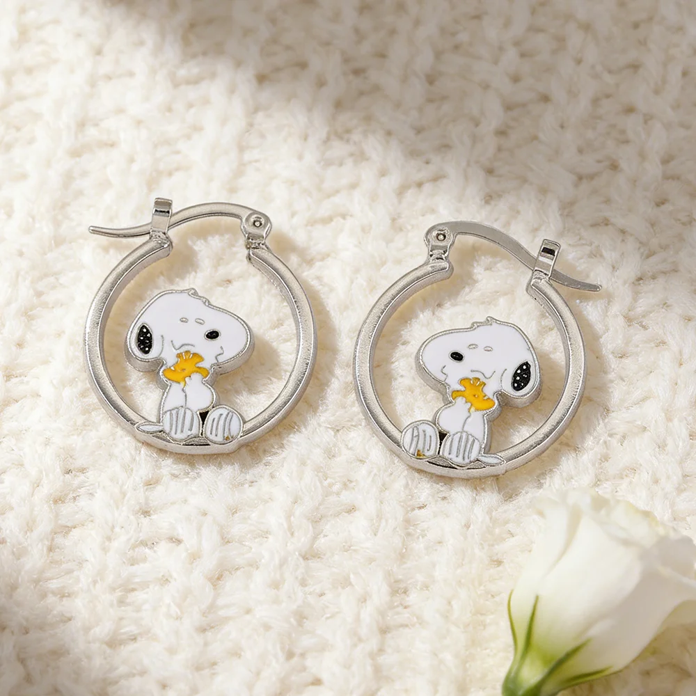 Kawaii Snoopy Hollowed out Earrings Ear Studs Niche and Versatile Casual Earrings Jewelry Accessories Gifts