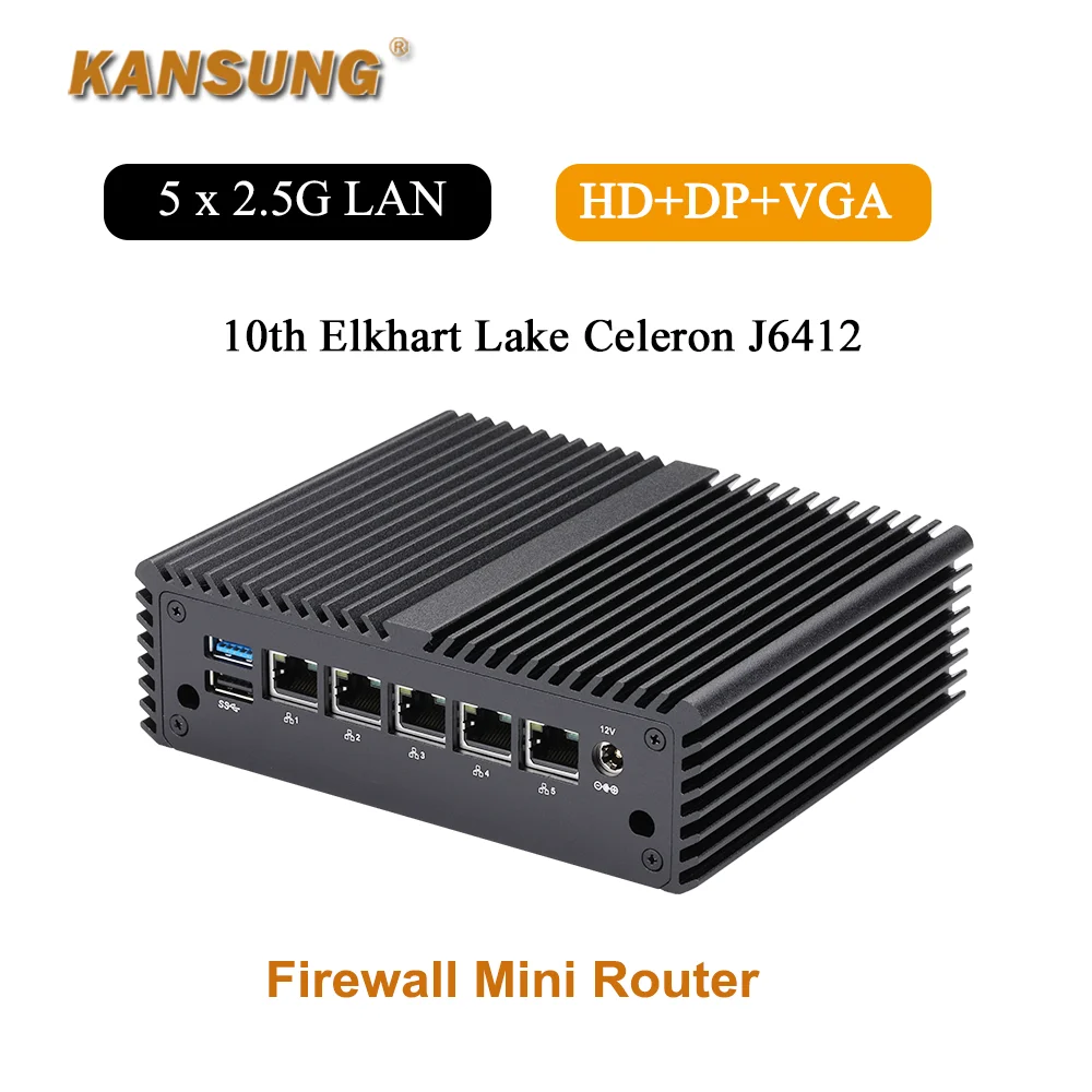 Kansung-Mini PC K10821G5, ordinateur sans ventilateur, Elkhart Lake Celeron J6412, façade Core, 5x2.5 Gigabit, Intel LAN, routeur pare-feu