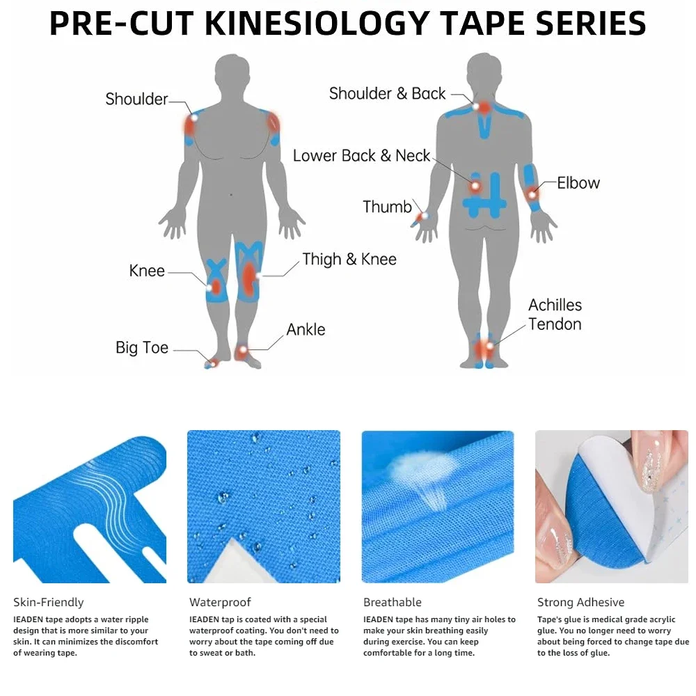 10Pcs Kinesiology Tape for Knees,  Elastic Knee Tape, Athletic Tape Provide Support and Stability for Running, Hiking, Riding