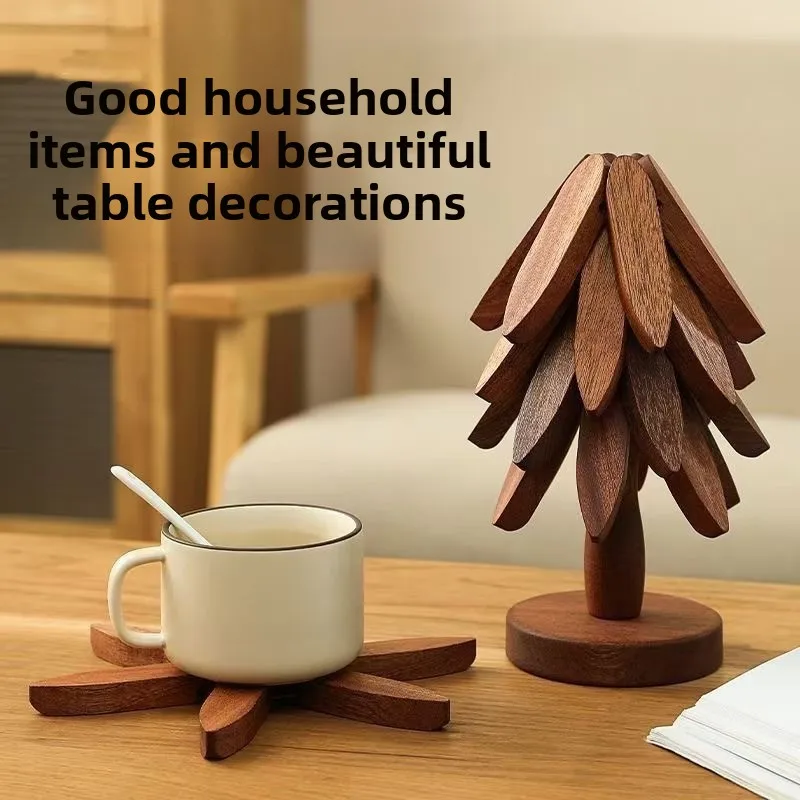 Solid wood heat-insulating placemat, trivet, household high-temperature‑resistant table mat, pot stand, and coaster coffee mat