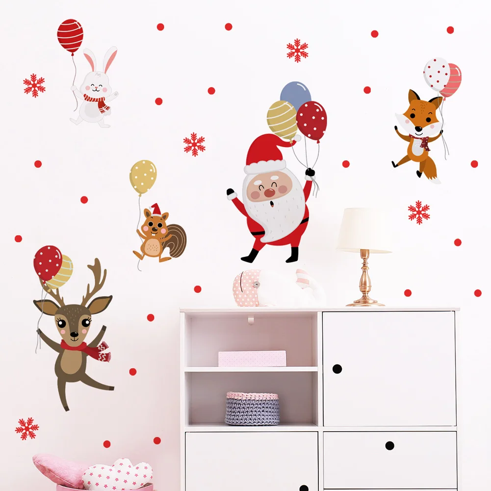 

Santa Claus And Animals Wall Stickers Christmas Decoration Children Room For Home Decor Bedroom Mural Removable New Year Decals