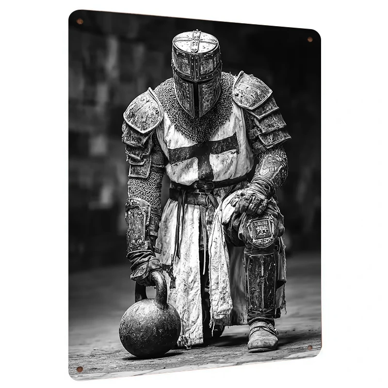Vintage Medieval Knight Armor Gym Decorative Painting Metal Iron Wall Hanging for Home Gym