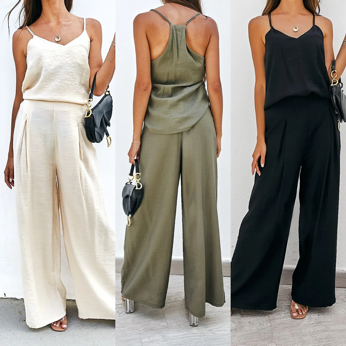 

Two Piece Sets Women Summer Casual Tank Tops And Pants 2 Piece Suits Loose Solid V Neck Sleeveless Tracksuits Female Outfits