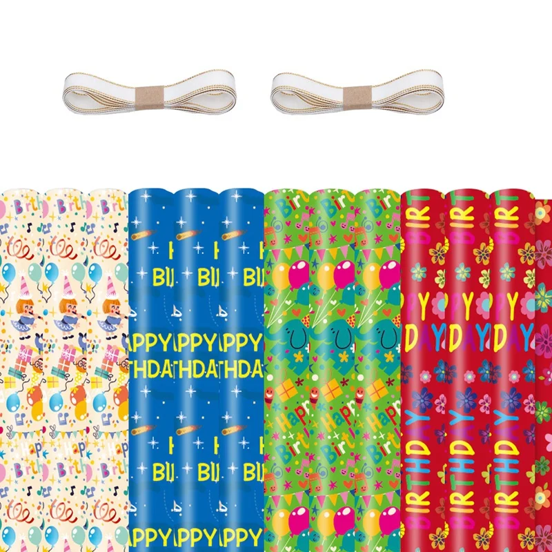 12Pcs Wrapping Paper Sheets With Ribbon,For Birthday Party Wrapping Paper Gift Wrap Papers,Present Gift Wrapping Paper