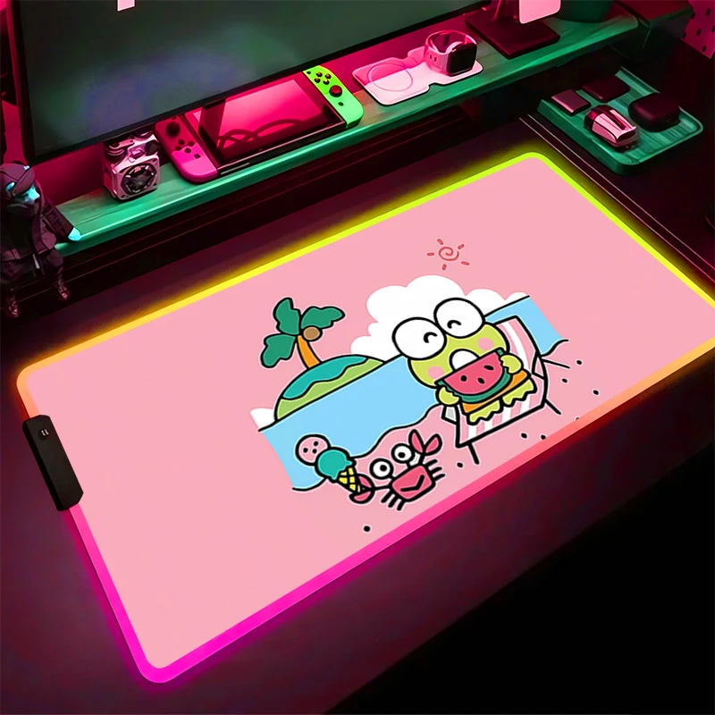 

Коврик для мыши со светодиодной подсветкой RGB, игровой коврик K-kero K-kero K-keroppi, аксессуары для ПК, коврик для мыши, настольный коврик, нескользящий удлиненный коврик, резиновый коврик для клавиатуры