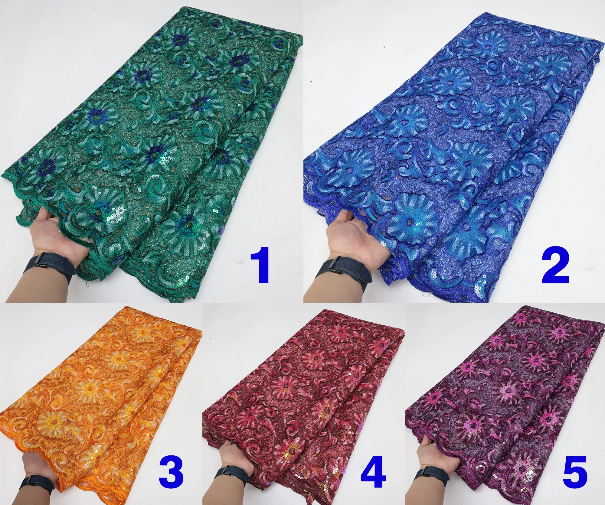Inventory clearance African Lace Fabric 2024 French Sequined Mesh Lace Fabric for Sewing Luxury Wedding Party Dress