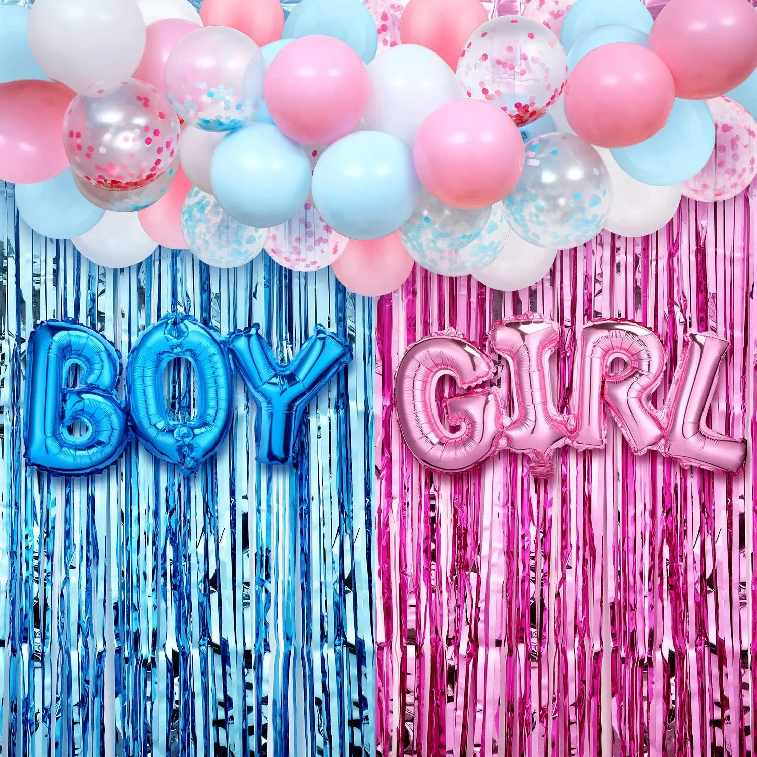 Ballons en feuille d'aluminium pour décoration de fête de révélation du genre, rideau de guirxiété, toile de fond photo de bébé, série bleu et rose, garçon ou fille, 35 pièces