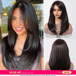 Straight Brown Synthetic Wig Medium Long Natural Layered Wigs for Women Daily Cosplay Party Use Heat Resistant Fibre Fake Hair