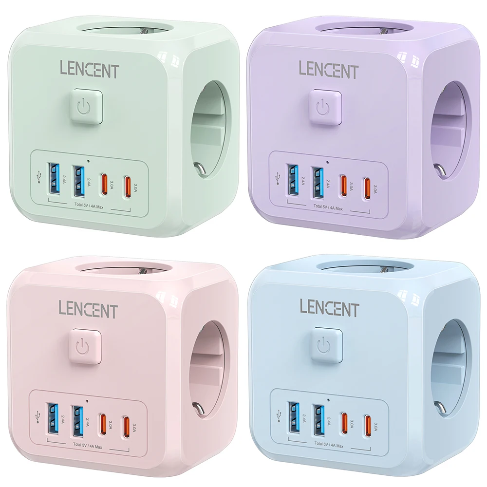

LENCENT Multiple Sockets dice without cable socket EU Outlet Extender with USB A & Type-C Ports