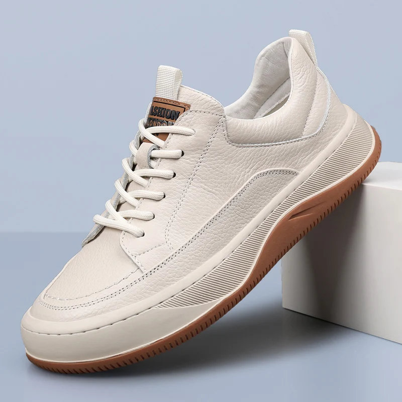 

Men's Casual Leather oes Breathable Spring New Sle Slip-On Loers Comfortable Rubber Sole round Toe Thi Bot Design