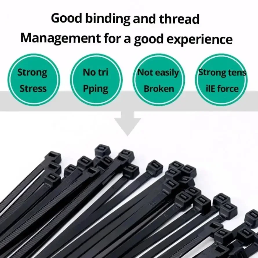 100 Pieces Black Red 4x200mm Cable Ties Fastening Rings Reusable Cable Zipper Ties Removable Multifunctional Anti-Corrosion Ties image 2
