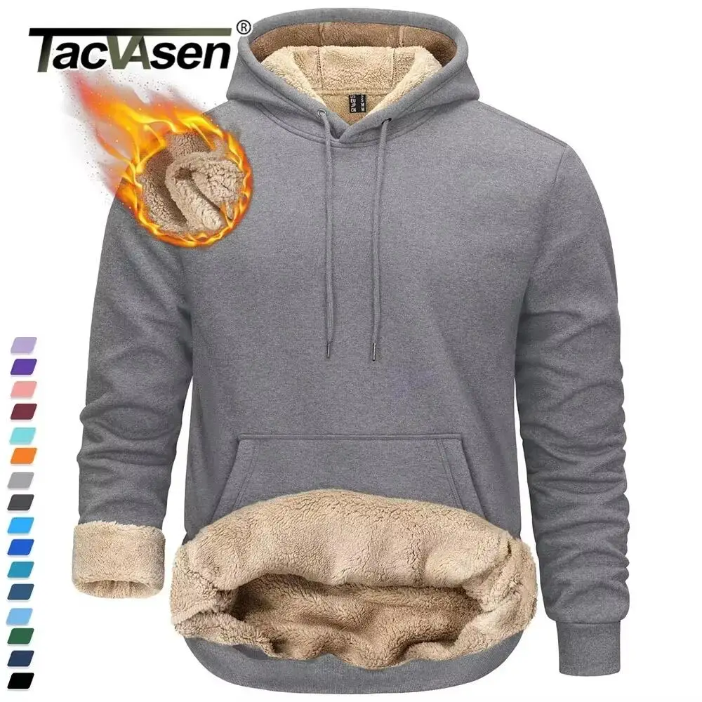 TACVASEN Thicken Sherpa Lining Hoodies Mens Winter Hoodies Kangaroo Pocket Sweatshirts Jackets Hooded Pullover Casual Coats Tops