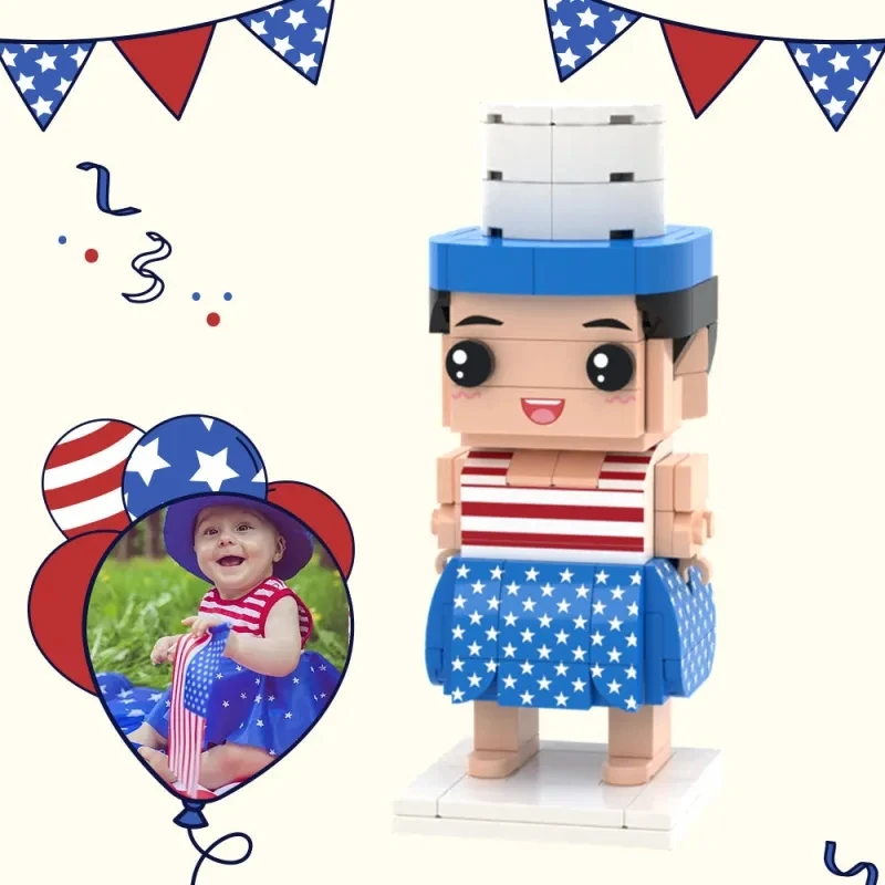 

Independence Day Commemorative Gift for Baby Full Body Customizable 1 Person Custom Brick Figures Small Particle Block Toy