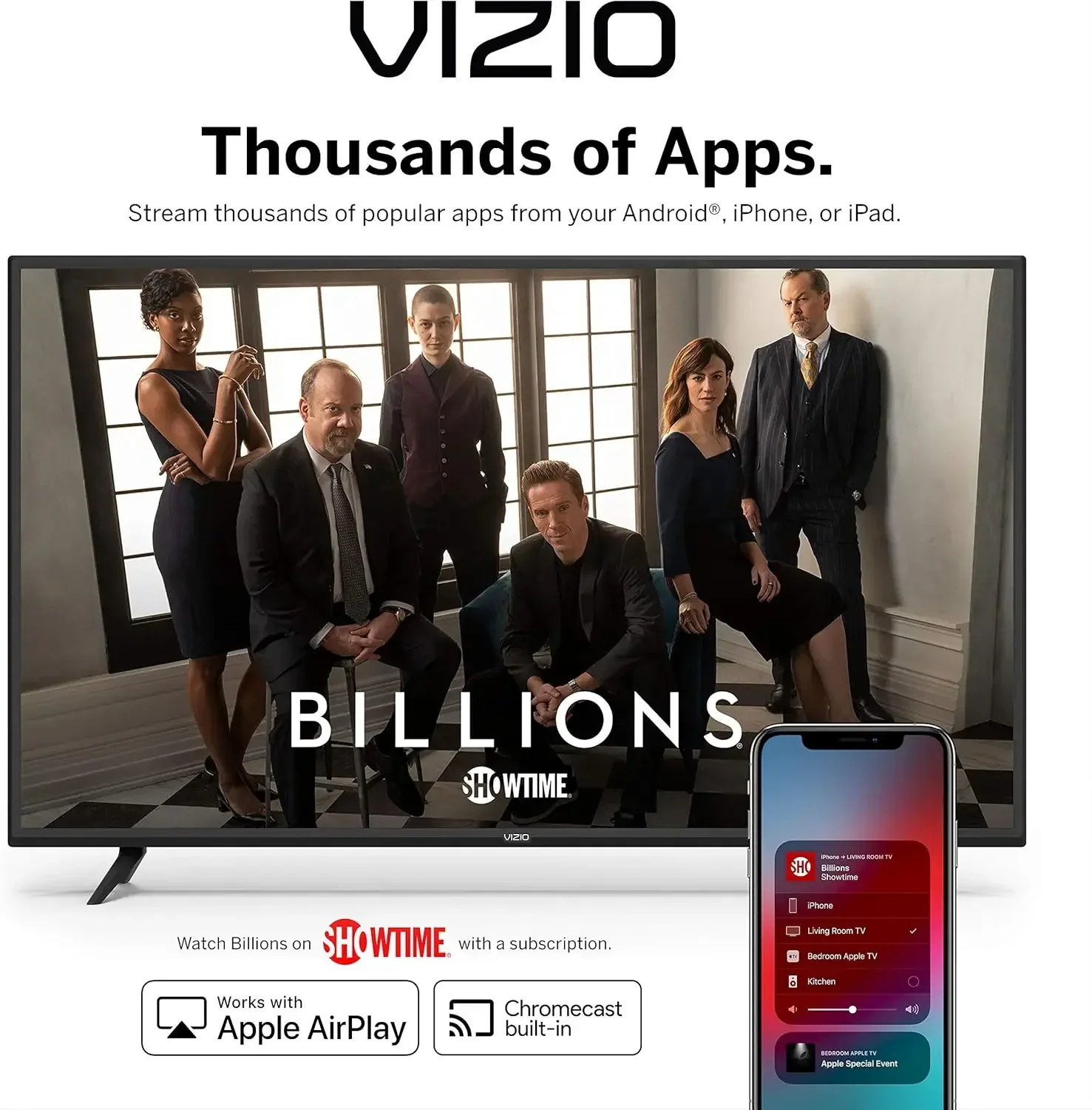 50 inch 4K Smart TV, V-serie UHD LED HDR-televisie met Apple AirPlay en Chromecast ingebouwd