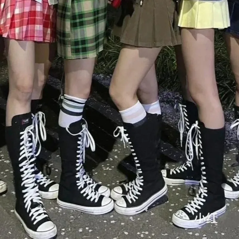 

2025 New Fashion Women Canvas Long Boots Comfortable Casual Flat Hee Women Knee High Boots Botas Para Mujer Сапоги Трубы Женские